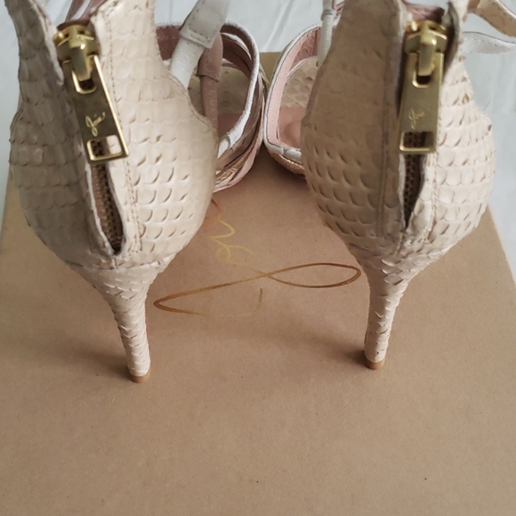 JOIE New ZEE Strappy Heel Sandal Caged Embossed ALL Leather Pump Nude Womens🎉HP - Picture 10 of 16